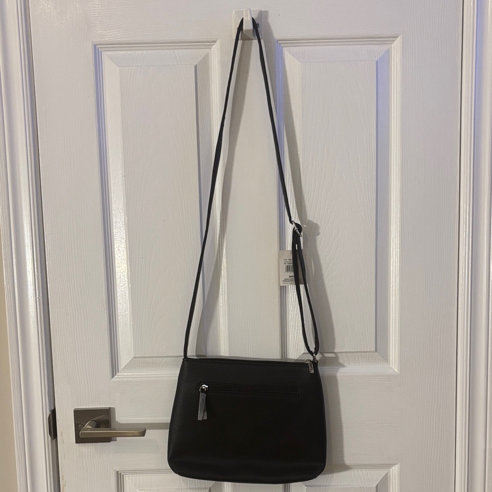 Roots Black Crossbody Bag with Silver Accents